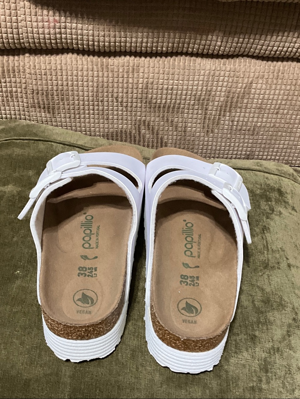 Papillio White Double-Buckle Platform Slide Sandals - Picture 5 of 12